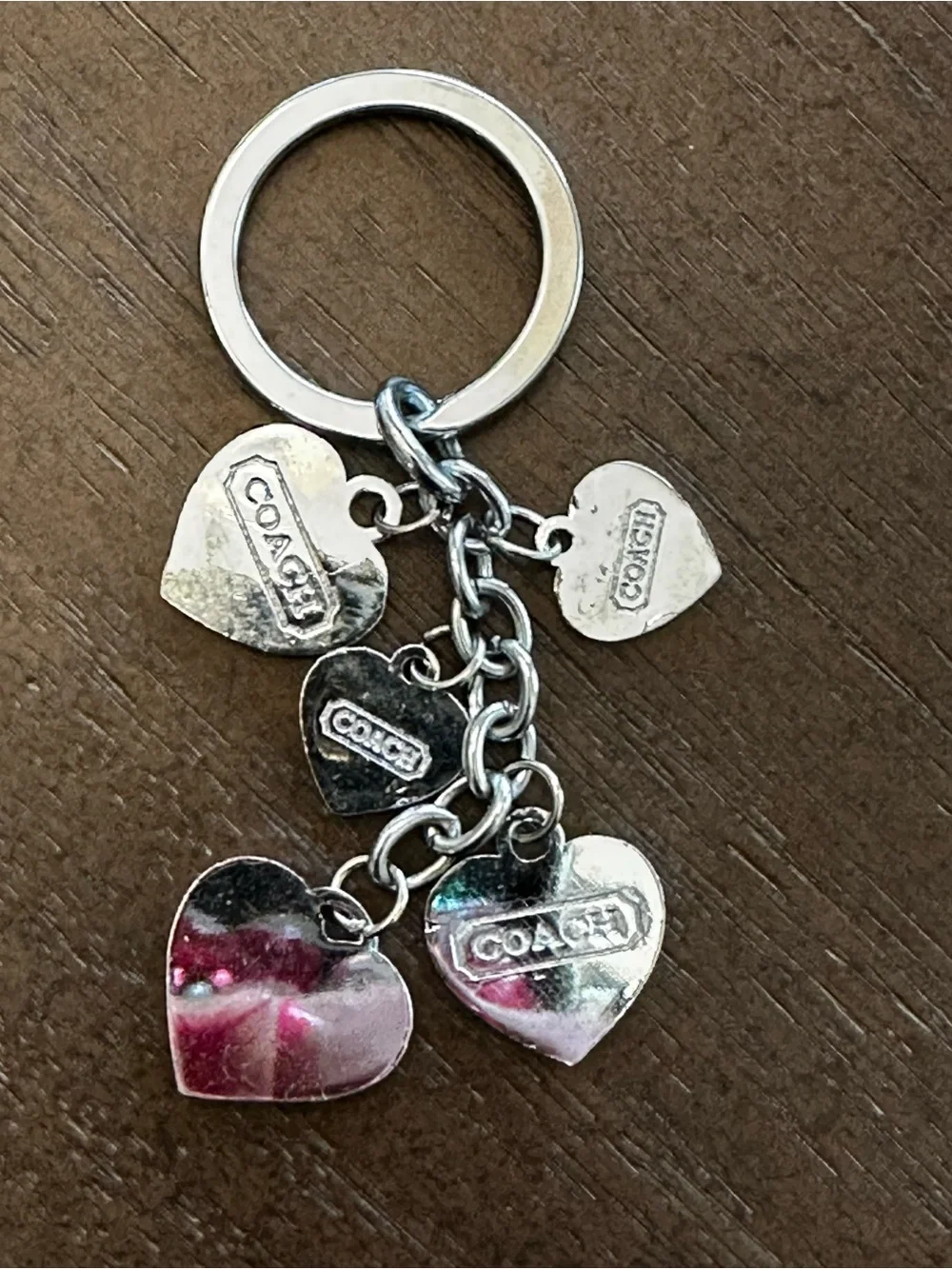 Coach Red and Cream Heart Charm Keychain